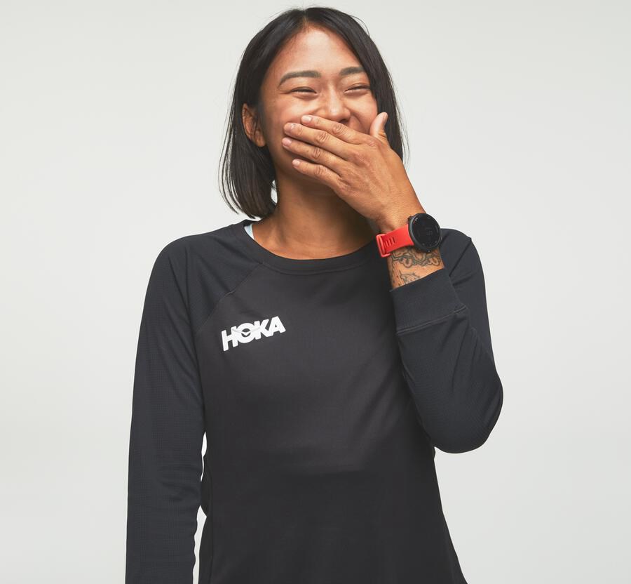 Top Hoka One One Mujer Negros - Performance 3/4 Sleeve - WETB43790